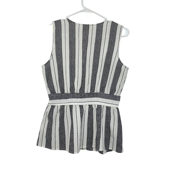 Monteau Womens Striped Sleeveless Peplum Top Size Large  Black & White Pullover - Picture 2 of 10